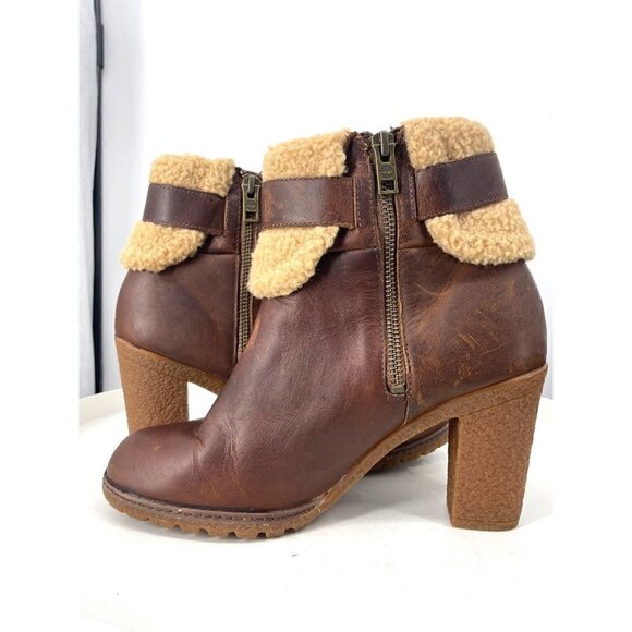 NWOB Women’s  Timberland Glancy Shearling Leather Ankle Boots Brown 8 - Picture 5 of 6